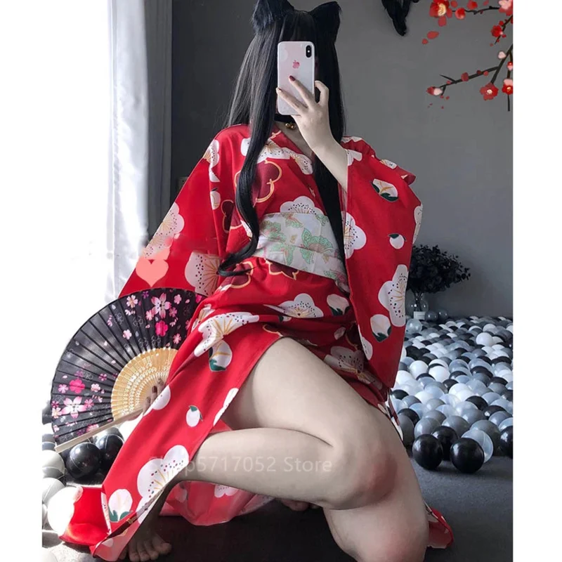 Kimono Dress Woman Sakura Japanese Style Geisha Costume Sexy Bathrobe Yukata Obi Pajamas Sexy Lingerie Nighttowns Clothes Party