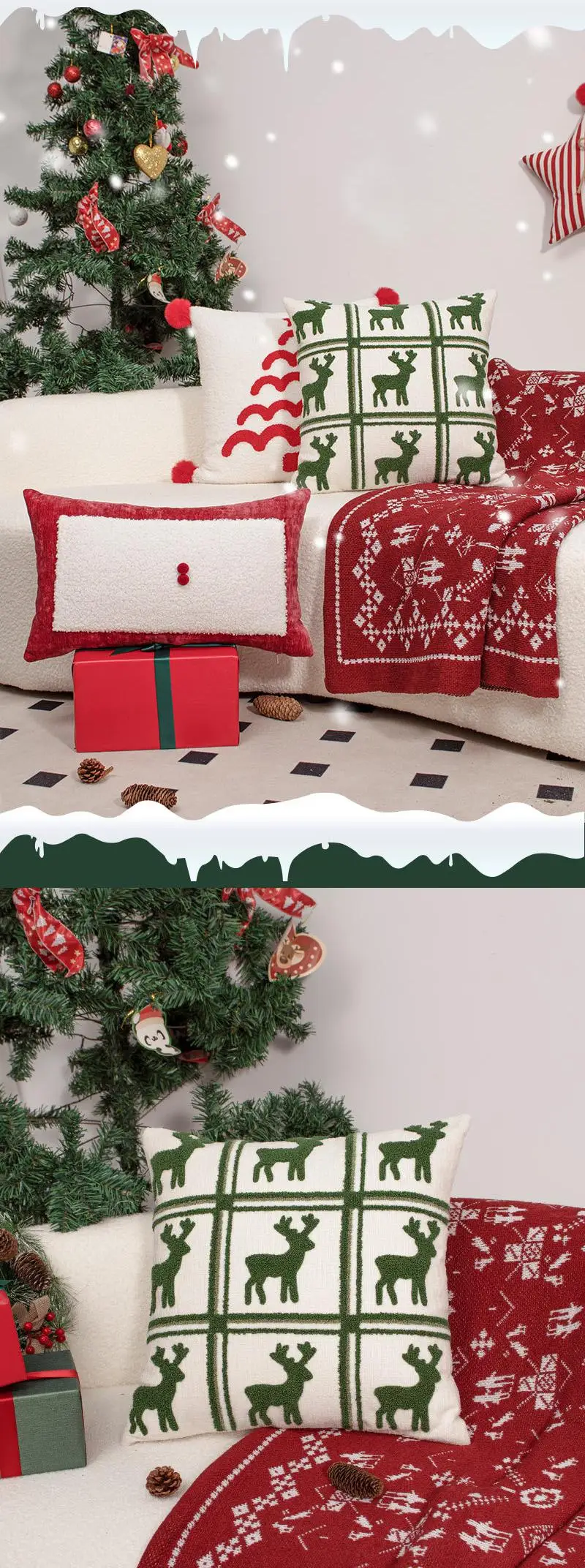 Weihnachtliche Stickerei-Kissenbezüge, Dekorative Kissenhüllen für Wohnzimmer-Sofa, Schlafzimmer-Kopfteil und Weihnachtsdekoration – Detail 6