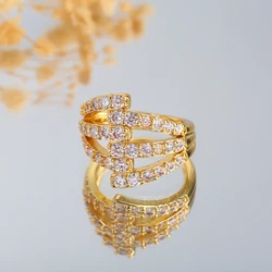 StyIe Temperament Three Iayer FuII Diamond PIating Micro InIay Design Advanced IrreguIar Fashion Iadies High QuaIity Ring