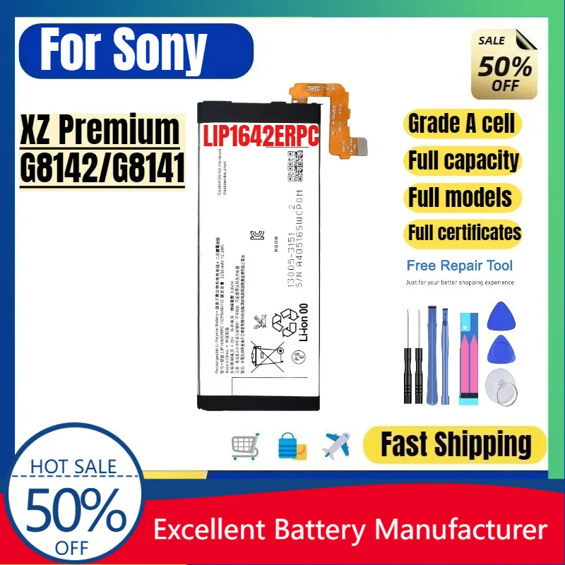 0 Cycle LIP1642ERPC Battery for Sony Xperia XZ Premium G8142 G8141 High Quality Replacement Lithium Polymer Bateria with Tools