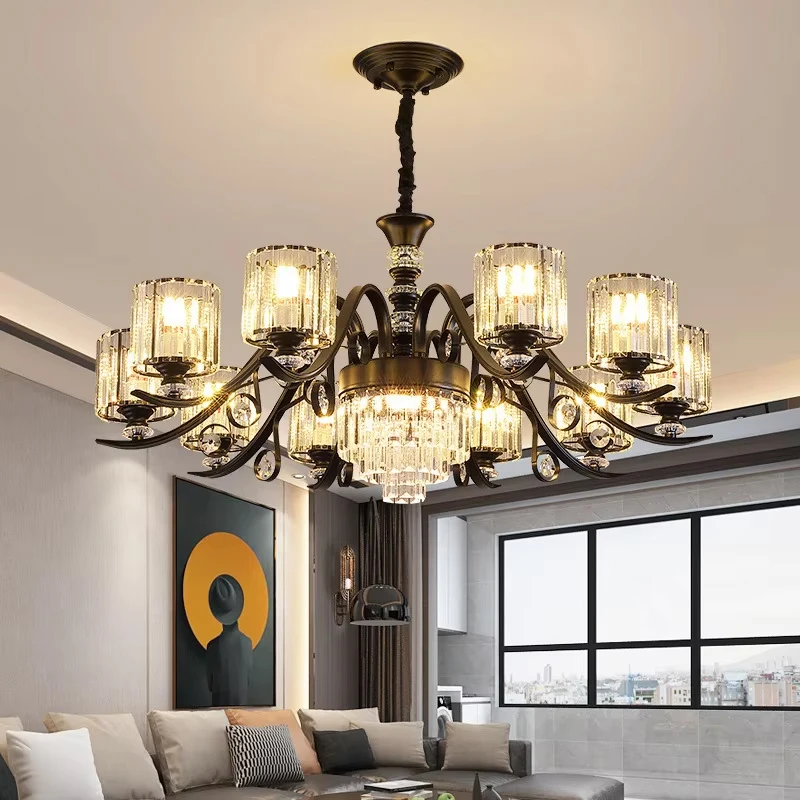 جديد أسود الحديد الثريات غرفة المعيشة غرفة الطعام الديكور كريستال أضواء الثريا غرفة نوم حديثة المنزلية مصابيح معلقة