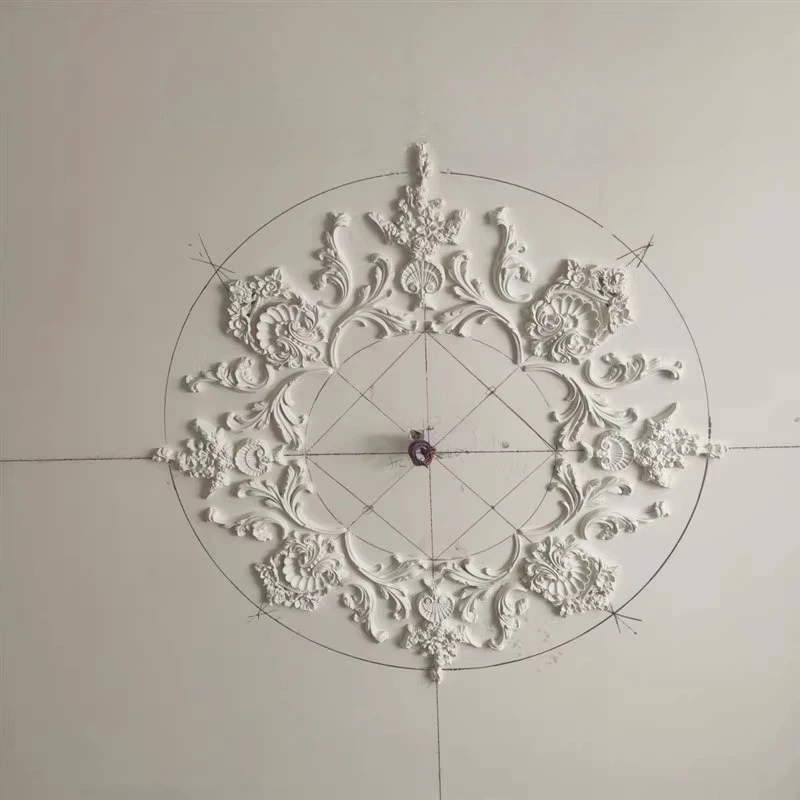 French light plate gypsum combination parquet ceiling disc ceiling decorative flower lamp round shape European carving