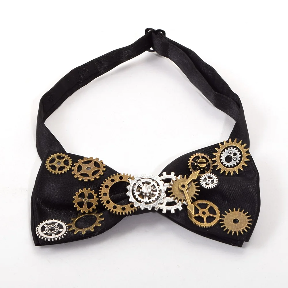 Black Steampunk Bow Tie Costume Accessories Unisex Victorian Men Punk Gear Cravat