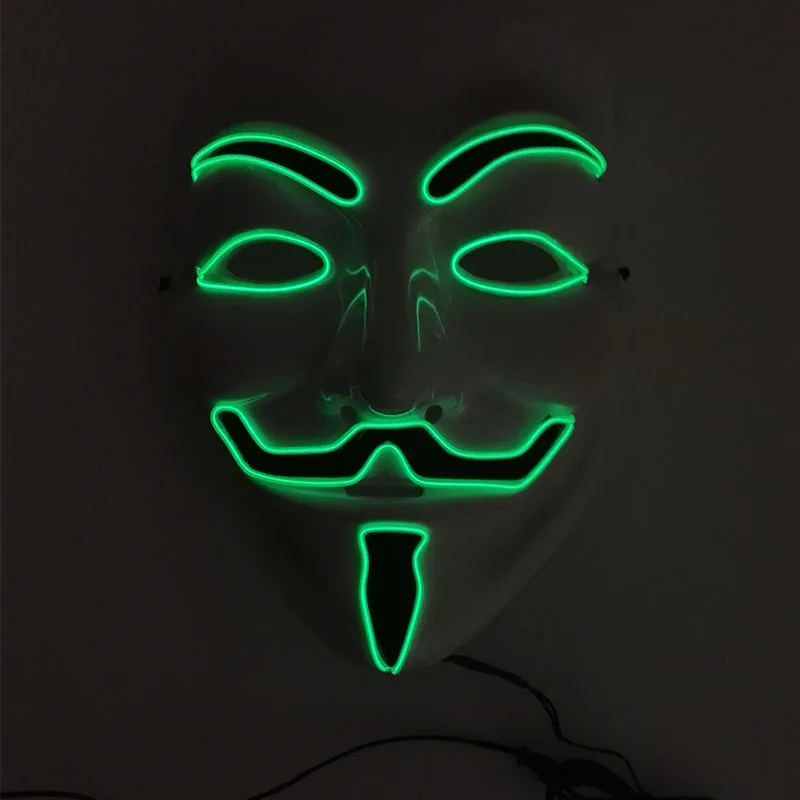 Masque anonyme lumineux classique LED, masque V lumineux, masque facial Vendetta qui brille dans l'obscurité pour adultes et enfants, fournitures de costumes