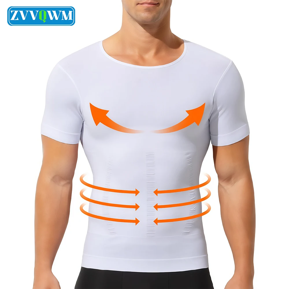1Pcs Seamless Compression Shirt for Men, Slimming Abdomen Body Shaper Short Sleeve Vest, Workout Undershirt for Daily Training