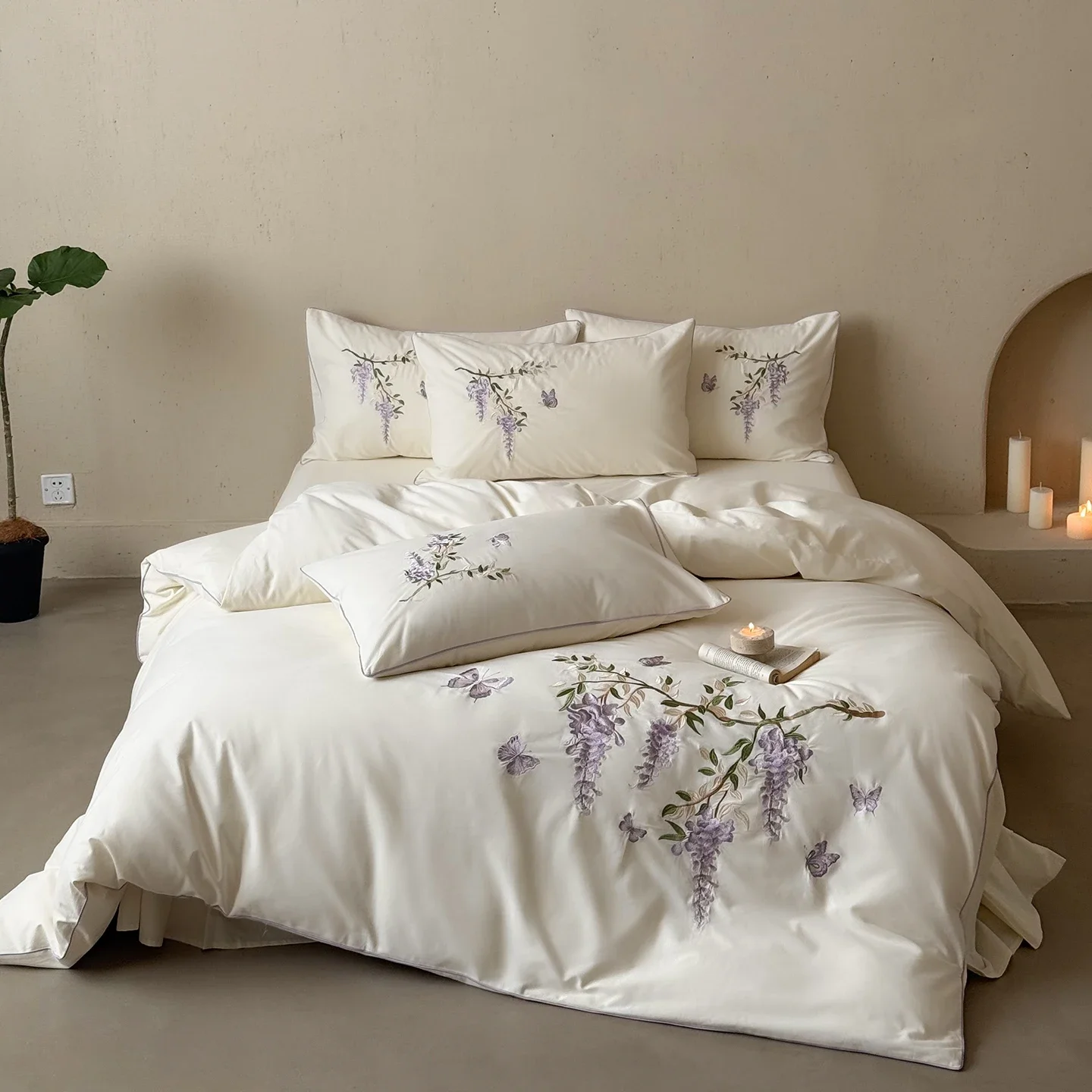 Svetanya Brushed Egyptian Cotton Bedding Set Embroidered Bed Linens Sheet Pillowcase Duvet Cover Set Underwear