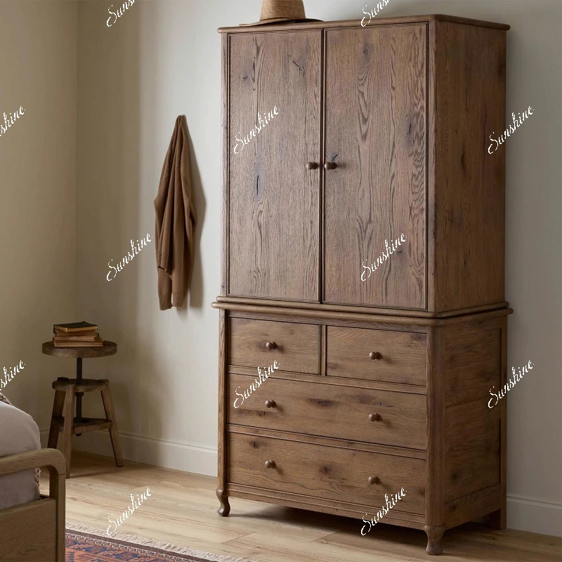 

American retro style solid wood, light luxury side cabinet against the wall, storage