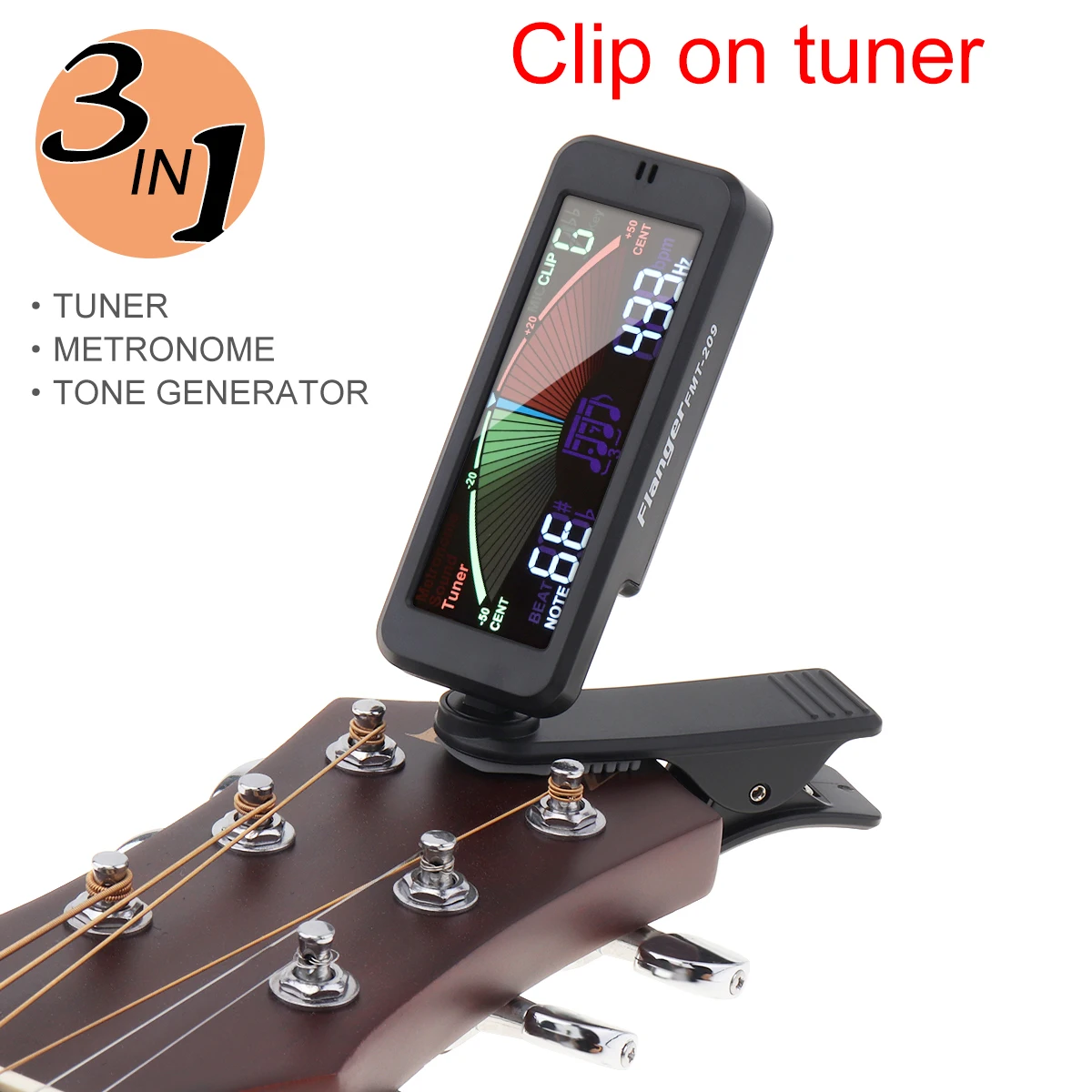 3 IN 1 Digital Guitar Tuner Metronome Generator Large LCD Screen Clip-on Tuner for Chromatic Acoustic Guitar Bass Ukulele Violin