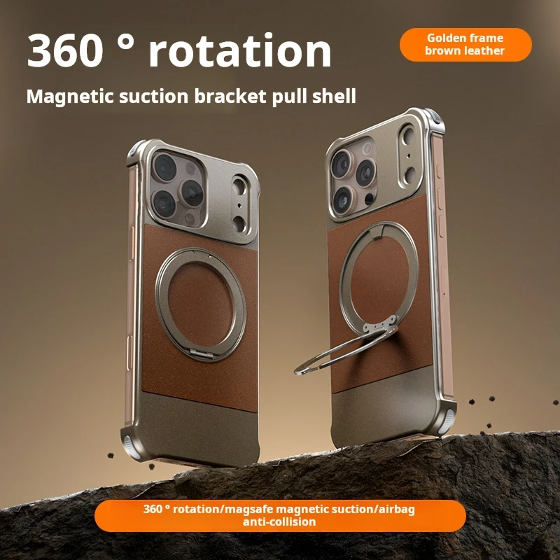 

Чехол для iPhone 16 15 14 13 Pro Max Retro Business Half Pack из искусственной кожи 360 ° Вращающаяся металлическая кольцевая подставка Магнитный корпус мобильного телефона