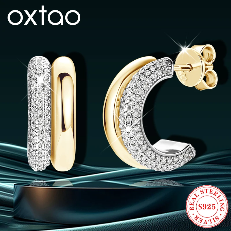 

C-образные серьги-гвоздики, женские серьги-гвоздики из настоящего серебра 925, сертифицированные муассанитом, открытые серьги-кольца, двухслойные ювелирные изделия из белого золота с покрытием