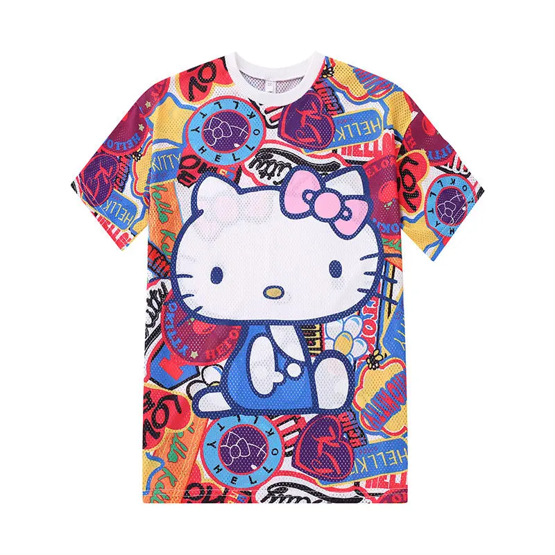 

Hello Kitty new girl foreign style cute top ins children's clothing baby cartoon short-sleeved T-shirt woman street style dress