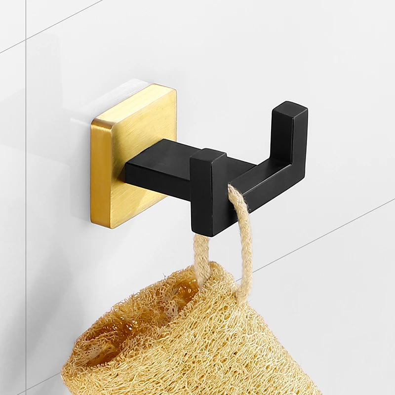 Matte Black Gold Bathroom Accessories Set Wall Towel Holder Roll Paper Holder Towel Ring Robe Hook Stainless Steel Hardware Set