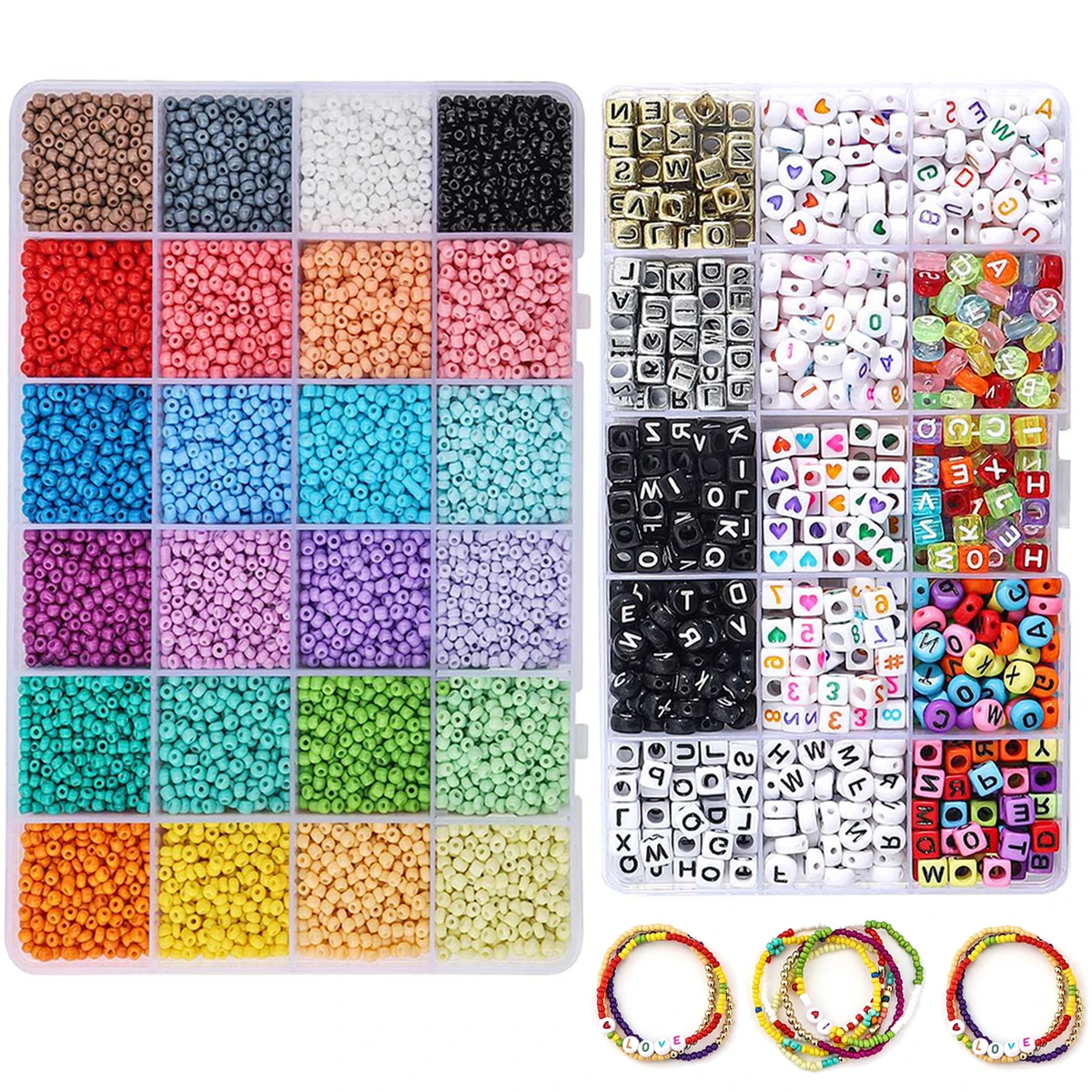 About 13040pcs 2 Series Box Set, Rice Beads, Letter Beads, Material Bag, Handmade DIY, Beaded Bracelet, Necklace, Jewelry Access