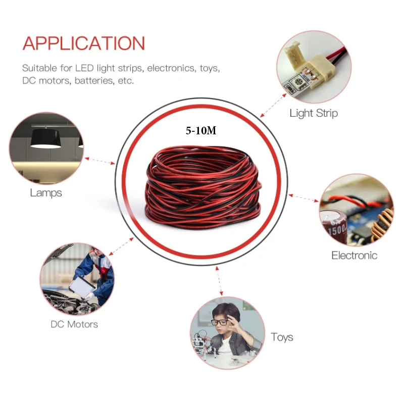 5-15M 28/26/24/22/20/18/16AWG rosso nero cavo elettrico a nastro piatto altoparlante coppers cavi elettronici per auto cavi elettrici