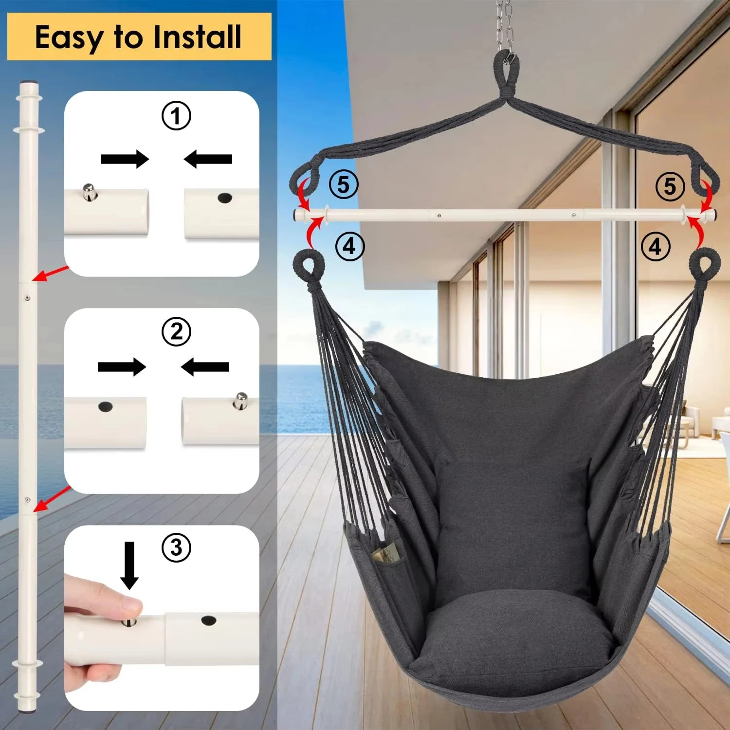 Durable Hanging Hammock Chair Bedroom Furniture Hanging Swing Indoor Outdoor Cotton Rope Boho Patio Chair Home Decor for Balcony image 3