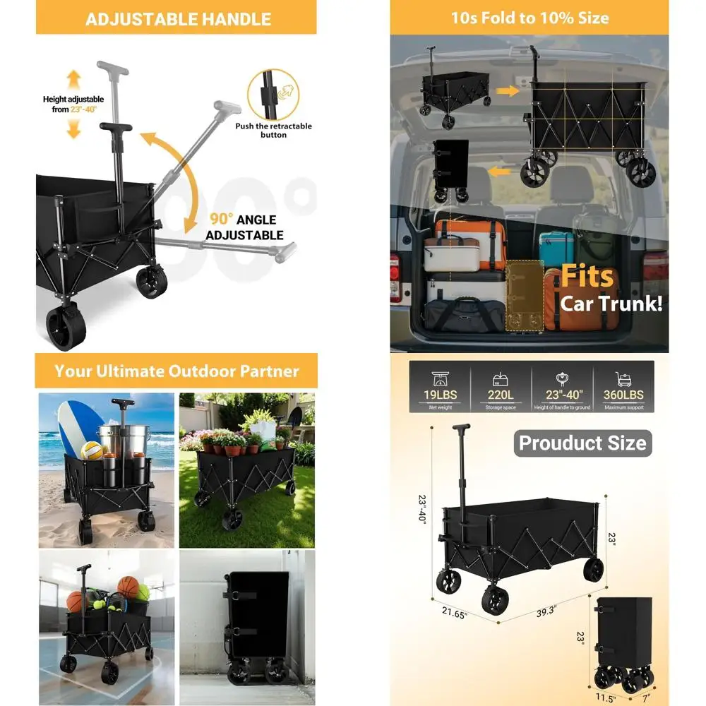 

Сверхбольшая складная универсальная тележка с грузоподъемностью 360 фунтов для использования на любой местности, идеально подходит для пляжа, покупок, спорта и кемпинга