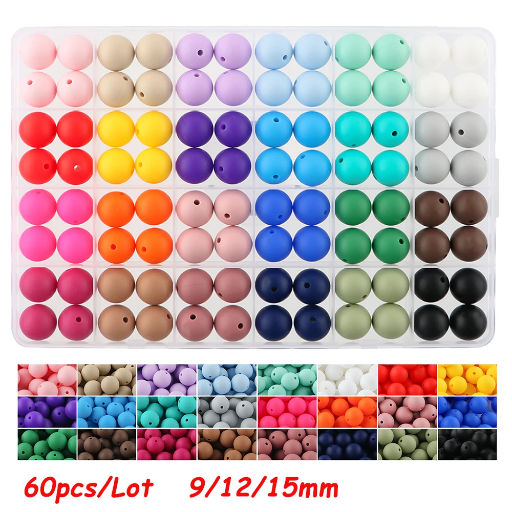 Perles rondes en Silicone, 9/12/15MM, 50-60 pièces, perles d'espacement lâches pour la fabrication de bijoux, accessoires pour stylos, bracelets, colliers, DIY