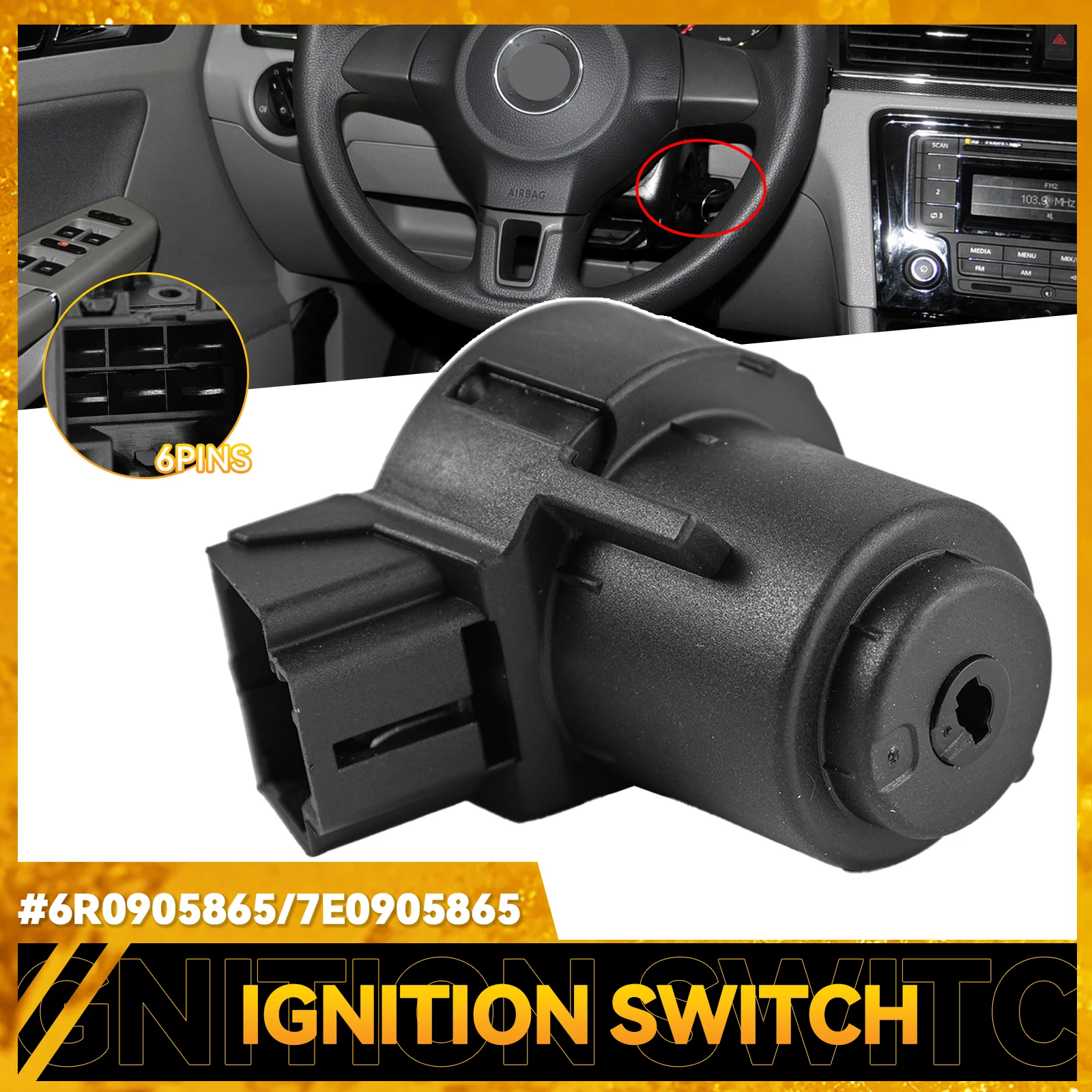 Electric Ignition Lock Barrel Contact Starter Switch FOR VW  Amarok Polo UP Transporter T5 T6 Seat Ibiza Skoda Citigo 6R0905865