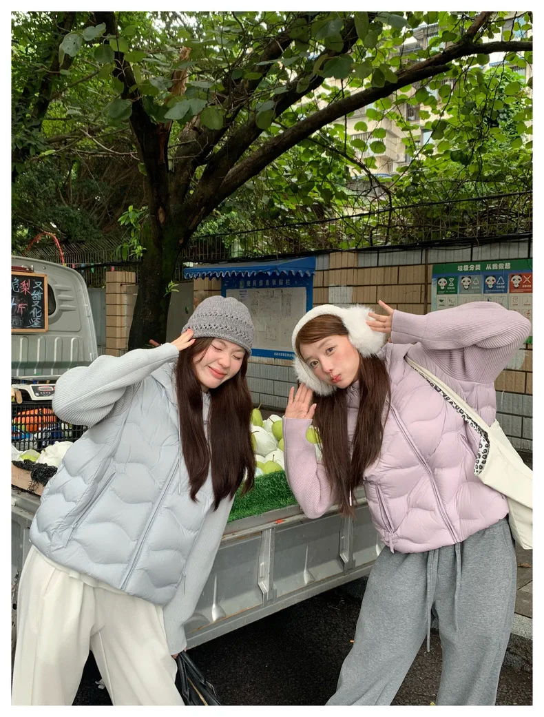 Solid Knitted Long Sleeve Cotton Jacket Autumn Winter Hooded Lightweight Warm Puffer Jackets Female Zipper Short Padded Parkas