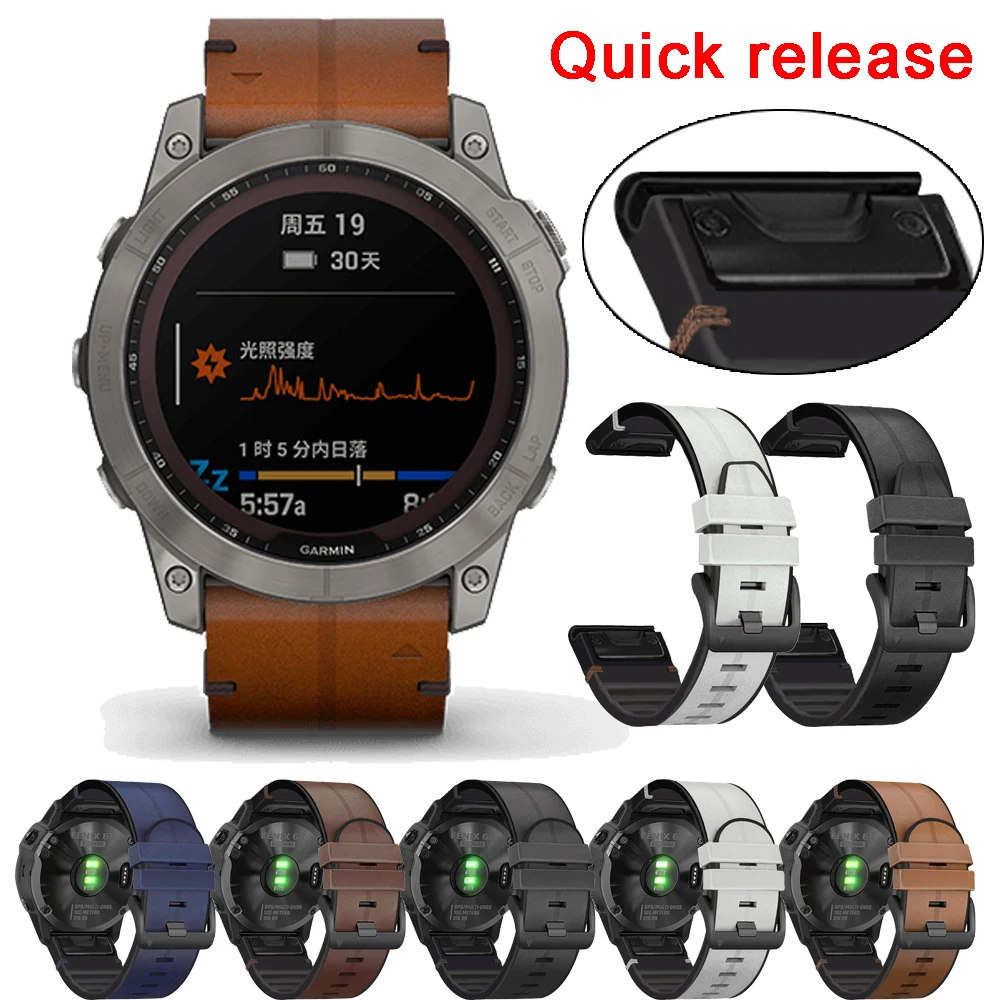 22/26 mm Inteligentny zegarek do Garmin Epix Gen2 Sport Prawdziwy skórzany silikonowy pasek Fenix8 E 7 7X 5Plus 6 6XPro Bransoletka Quick Easyfit