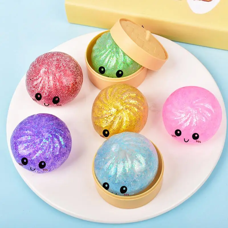 Ecocompression Toy Squeezable Steamed Bun Anti Stress with Smiling Face Design for Adult Child Anxiety Home Decoration