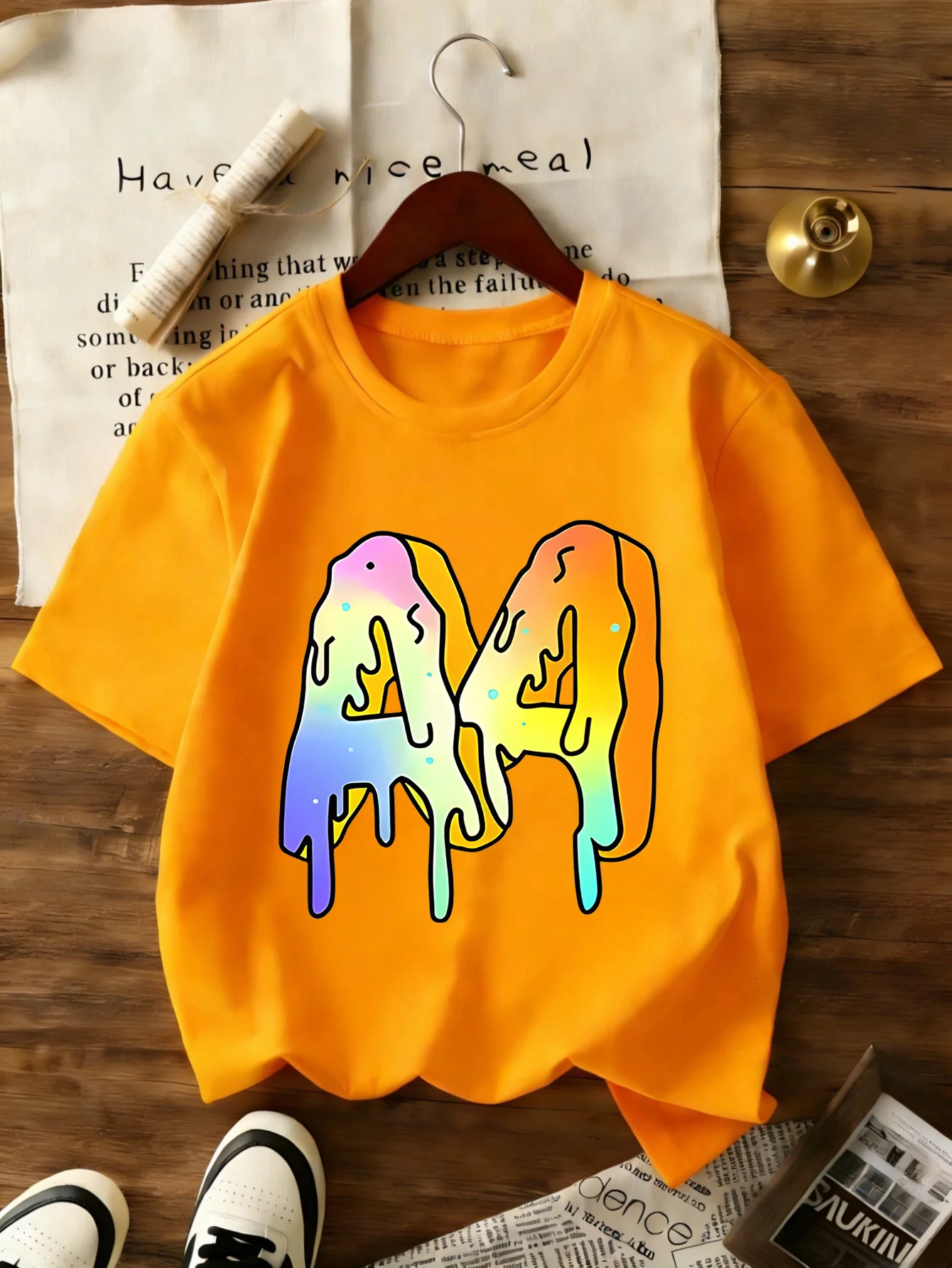 Colorful Dripping Gradient Letter M Graffiti Print Family Matching T Shirt Boys Girls Soft Summer Short Sleeve Daily Casual Tees