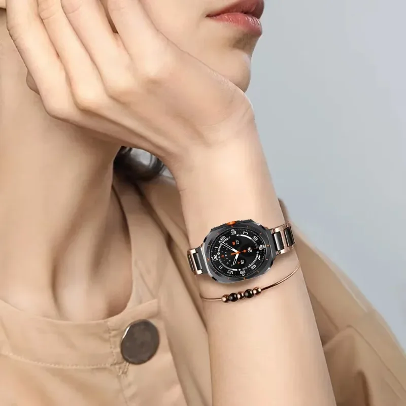 Pulseira de cerâmica + metal para samsung galaxy watch 8 ultra 47mm feminino/masculino pulseira de moda de aço inoxidável de luxo galaxy watch 7 ultra