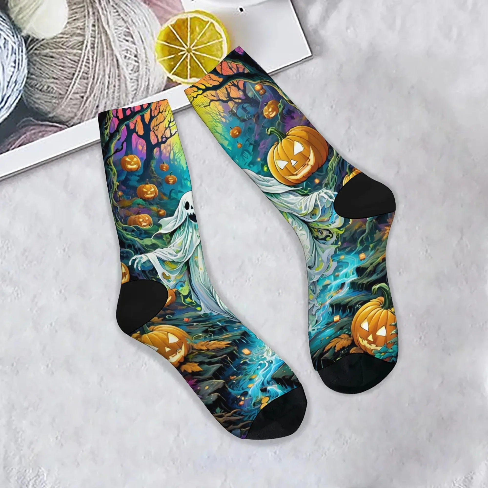 

Мужские носки Harajuku в стиле ретро с принтом тыквы и призрака, удобные, дышащие, нескользящие, повседневные носки, новый подарок для вечеринки и праздника