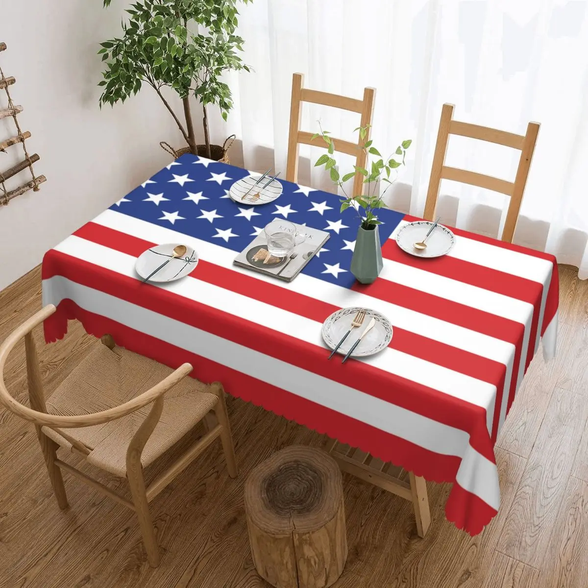 

Rectangular Waterproof USA American Flag Table Cover United States US Stars Table Cloth Tablecloth for Picnic