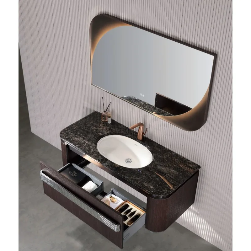Bathroom Sink with Cabinet Set Bathroom Vanities Stainless Steel Marble Countertop Water Resistant Smart LED Mirror Wall-Mounted