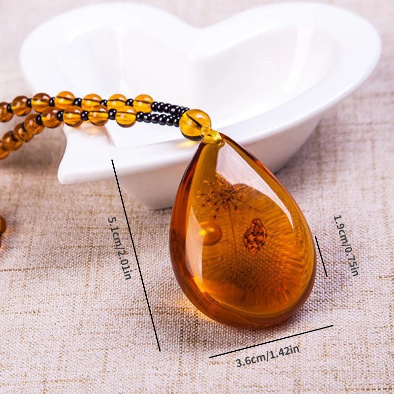 1PC Amber Brine Beeswax Beads Necklace  Honey Wax Brazilian Amber Necklace Handicraft National Style Pendant Ornaments