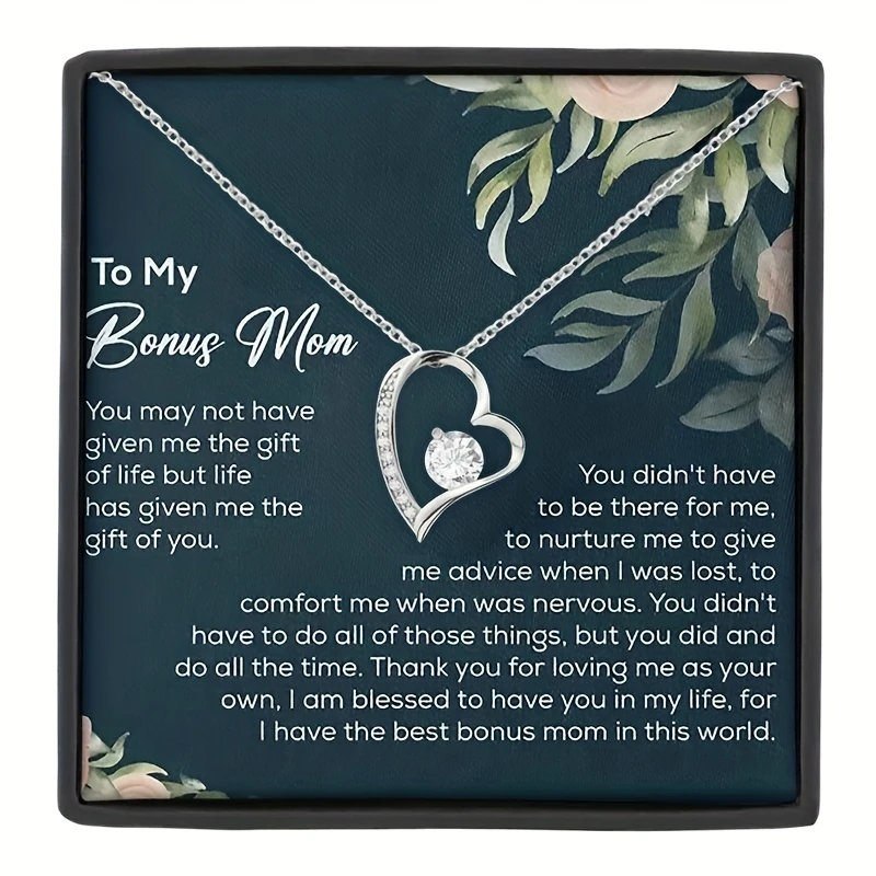To My Bonus Grandma Forever Heart Necklace Statement Pendant Necklace For Grandma Gifts Mother's Day Gift With Gift