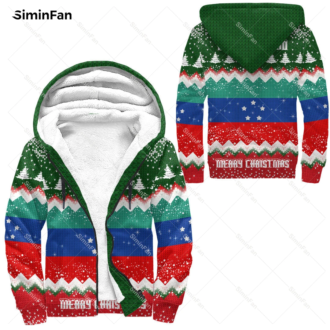 Ethiopia Merry Christmas 3D Printed Flannel Jacket Fleece Zipper Hoodie Winter Thick Coat Windproof Outwear Warm Hooded Pullover