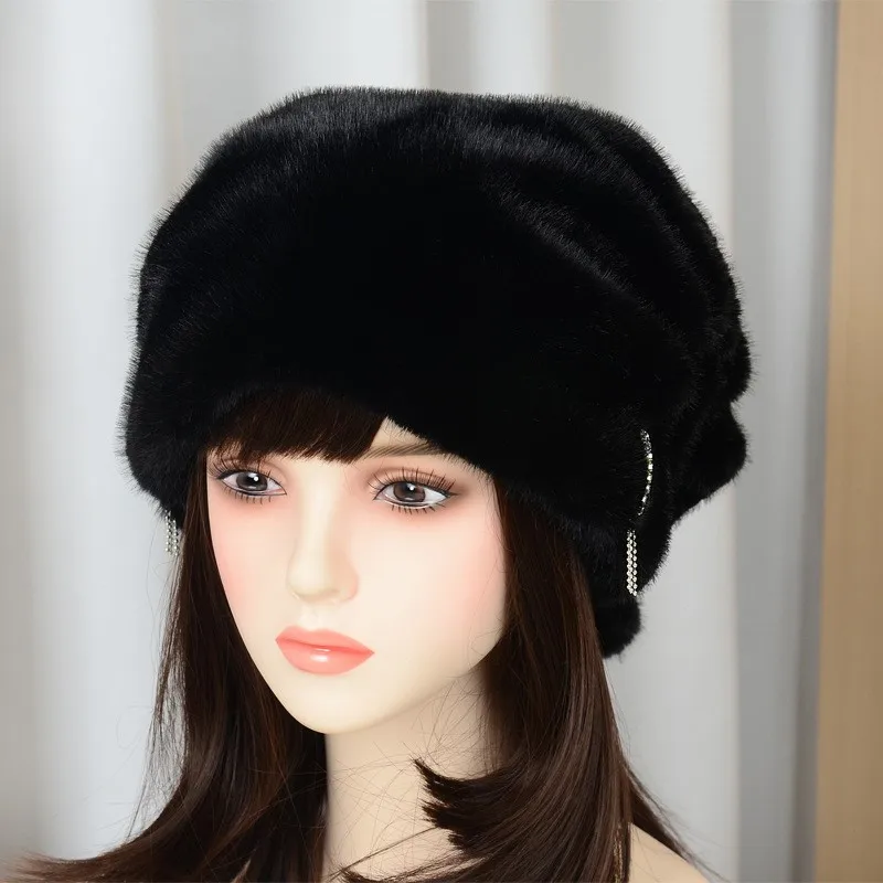 The new fashionable and trendy furry hat for women features  headpiece fur ear protector exuding an elegant refined charm