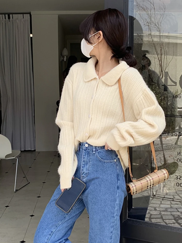 Elegant Vintage Sweater Jacket Women 2022 Winter Casual Single-breasted Knit Cardigan Coat Female Korean Fashion Warm Loose Tops