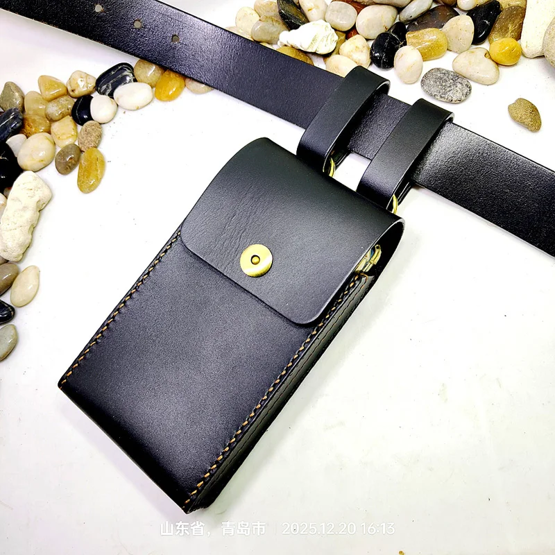 Hanging Style for Two Mobile Phones Leather Sheath Holster Waist Bag  Bumbag Cowhide PGX