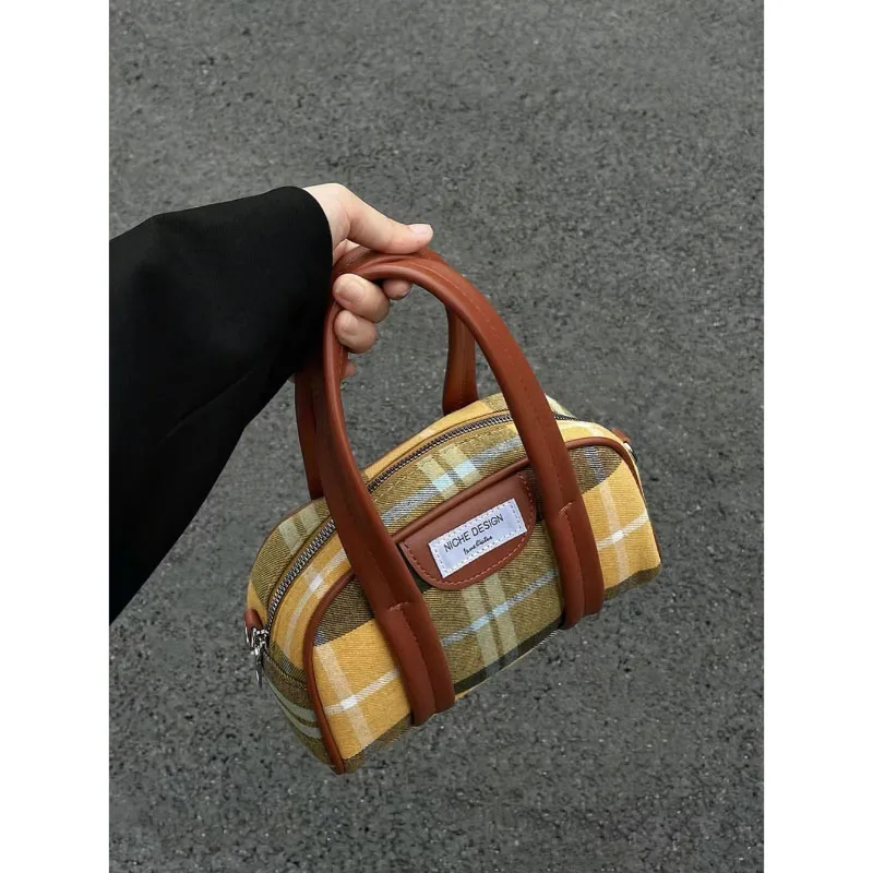 Autumn Winter New 2023 Vintage Fashion Trend All-In-One Portable Pop All-Match Plaid Bags Single Shoulder Crossbody Canvas Pack