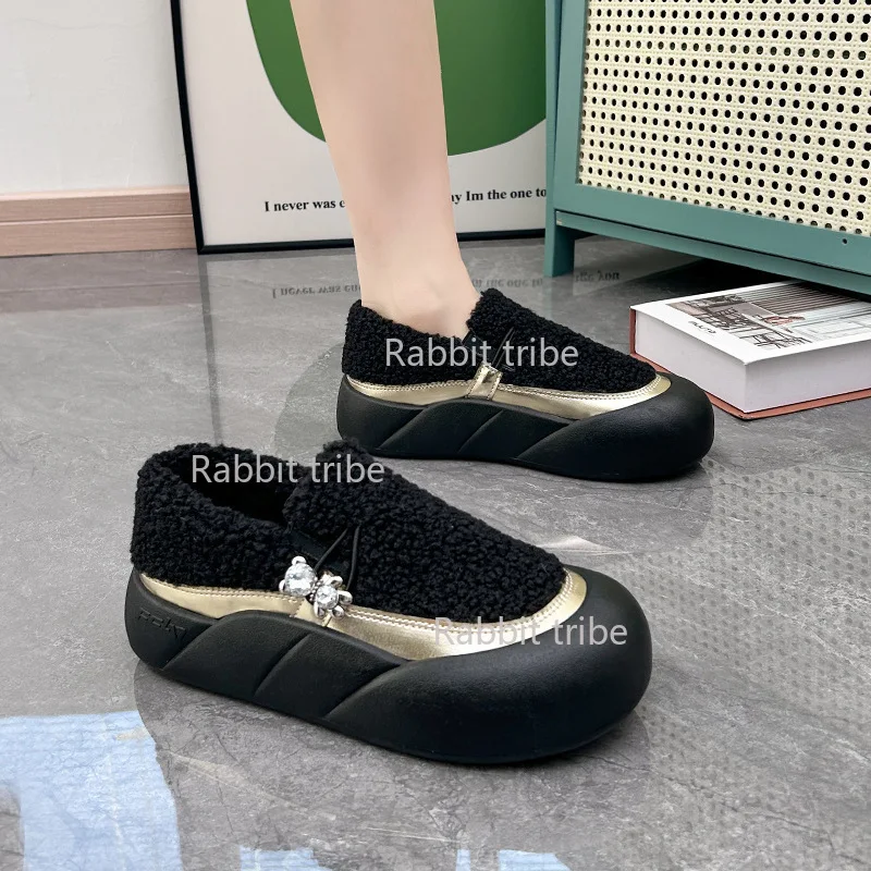 Konijnenstam Katoenen Schoenen Dames 2023 Winter Veelzijdige Instagram Trendy Schoenen Lam Fleece Warme En Casual Dikke Zool Lefu Schoenen