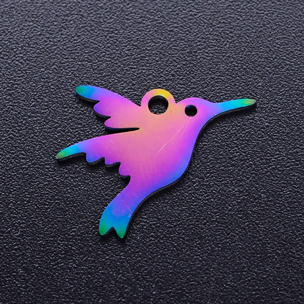 5pcs/lot Rainbow Dog Cat Paw DIY Charms Wholesale 316 Stainless Steel Unicorn Pendant Bear Hummingbird Dove Connectors Charm