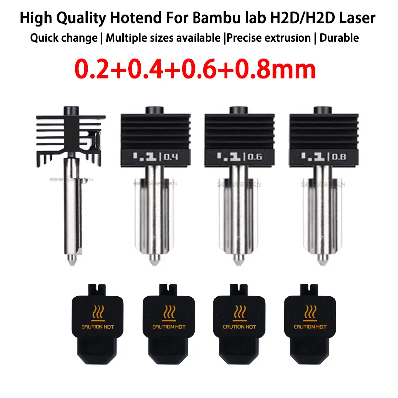 Bico substituível hotend para bambu laboratório h2d/h2s hotend aço endurecido 0.2/0.4/0.6/0.8mm hotend para laser h2d para peças de bambu h2d