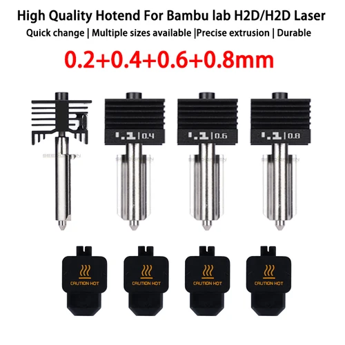 Boquilla reemplazable Hotend para Bambu Lab H2D/H2S Hotend acero endurecido 0,2/0,4/0,6/0,8mm Hotend para láser H2D para piezas Bambu H2D