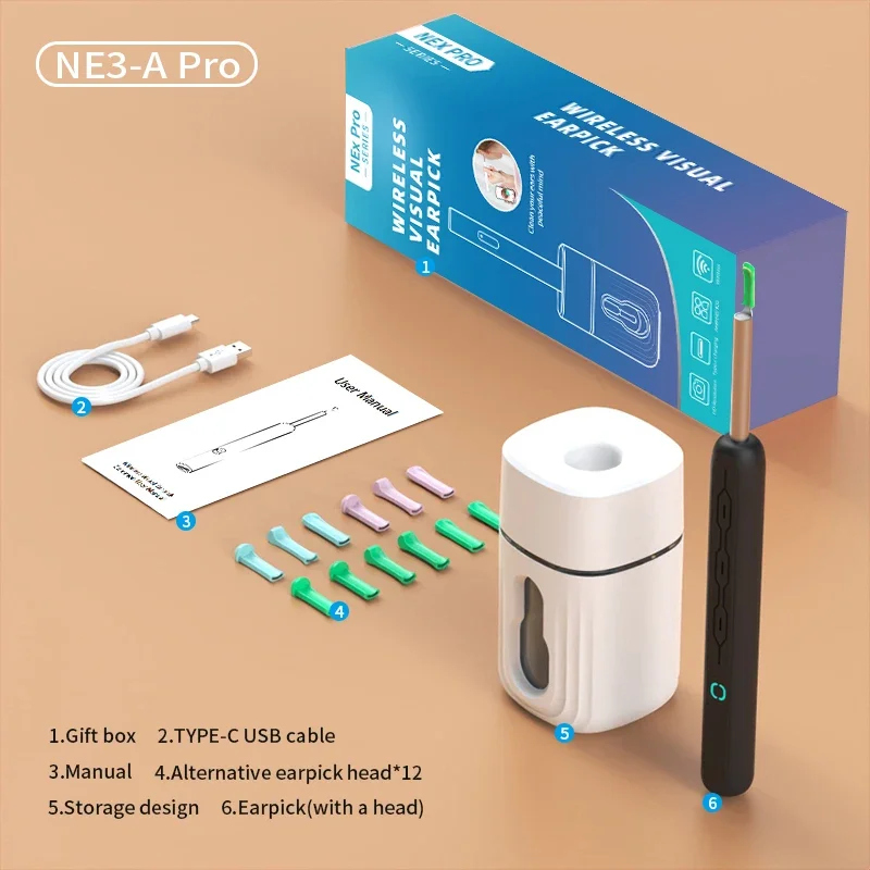 Smart Visual Ear Cleaner with Camera Ear Sticks USB C Charging Ear Wax Removal Tool WIFI Connection 6 LED Lights Earpick - Image 4
