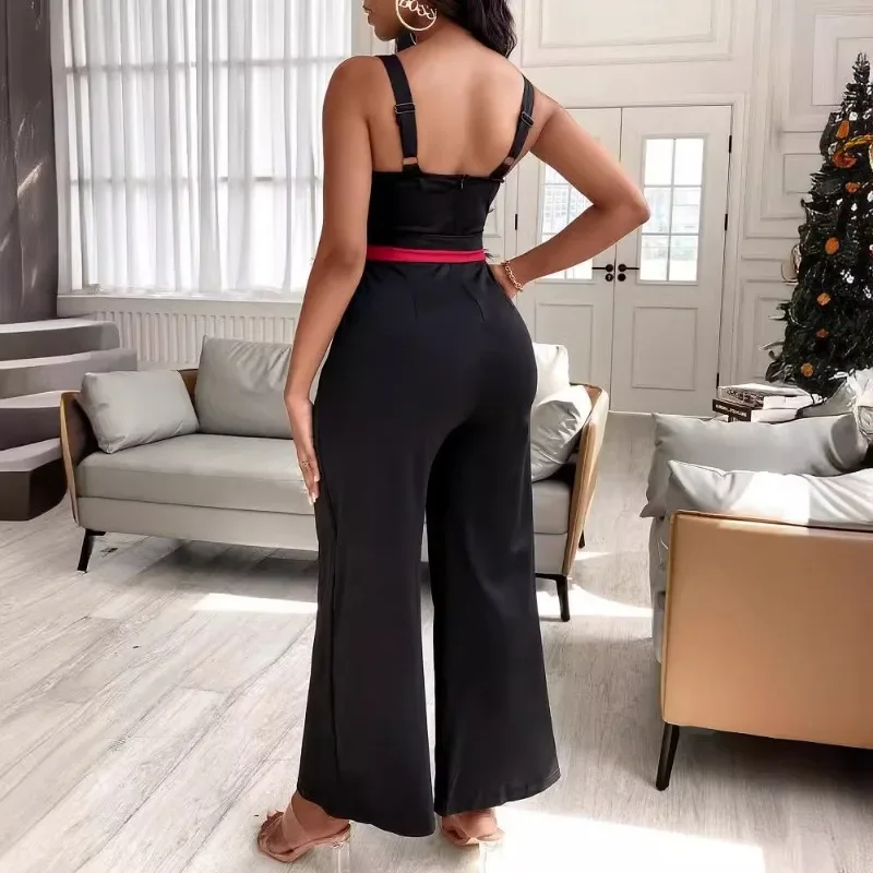 2024 Primavera Estate Nuove donne Abbigliamento Tinta unita Cinghie per spaghetti Senza maniche Scava fuori Cintura Pantaloni interi