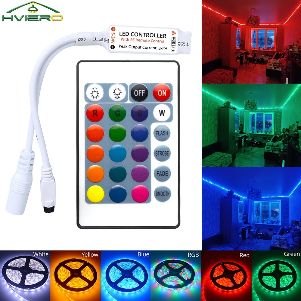 Mini 24key IR Remote Controller RGB Led Light Strip Wireless Receiver For 3528 5050 DC 12V Home Living Room Lighting Night Lamp