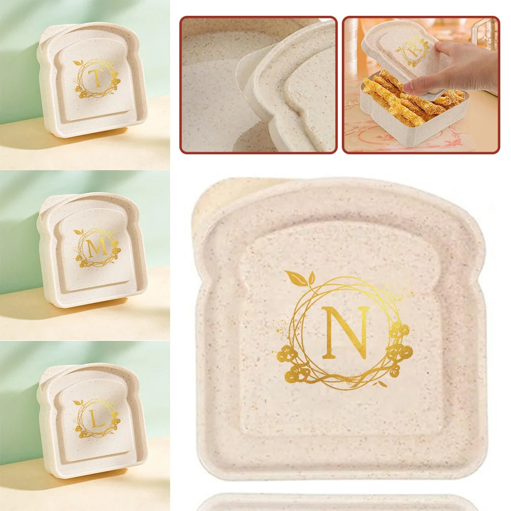 Toast Shaped Lunch Container with U-shaped Opening Lid Easy Clean Wheat Straw Sandwich Box for Student Office Breakfast