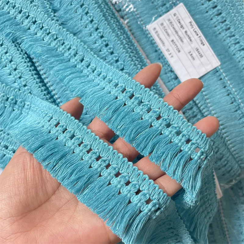 3.5CM Wide Blue Cotton Thread Needlework Lace Fabric Weaved Fringe Ribbon Curtains Apparel DIY Crafts Sewing Tassel Material