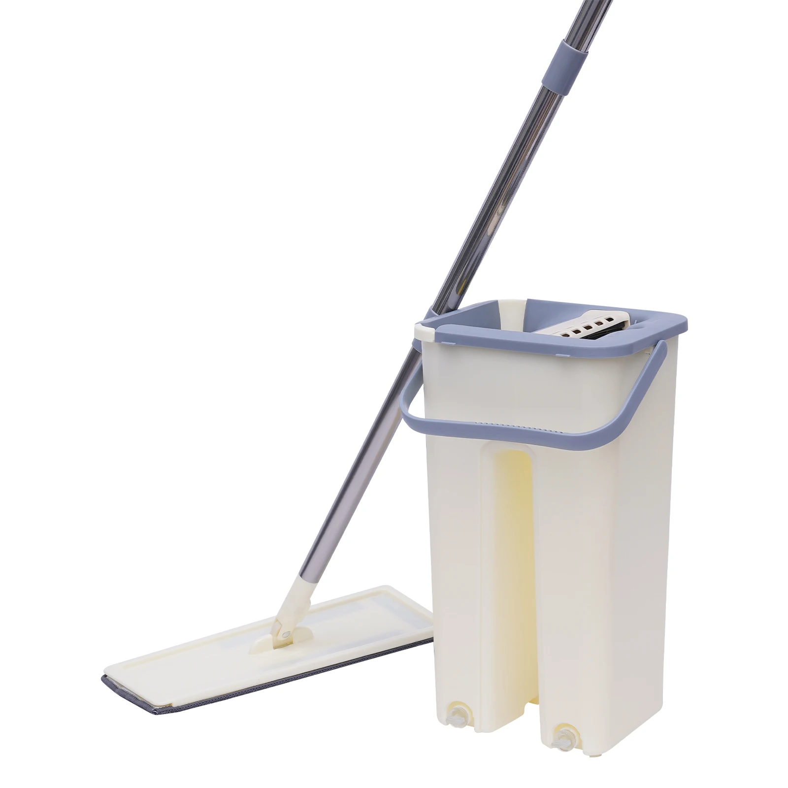 Flat Squeeze Mop Bucket Microfiber Mop Wringing Floor Clean Hand Free + 10* Pads Available for Dry and Wet Use Unique Drainage