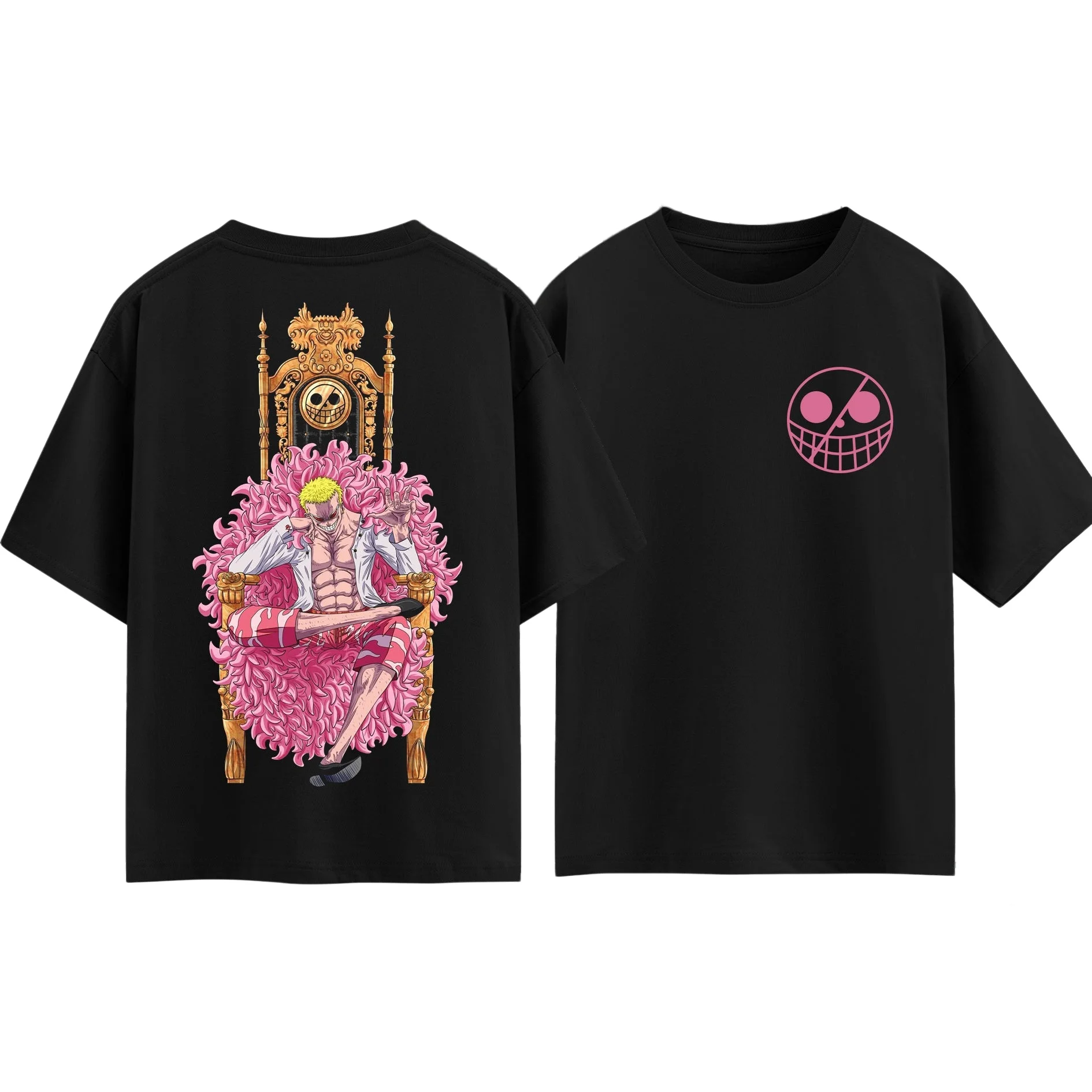 camiseta-estampada-do-anime-one-piece-doflamingo-masculina-e-feminina-roupas-de-algodao-de-verao-moda-respiravel-fas-de-anime-tops-de-manga-curta