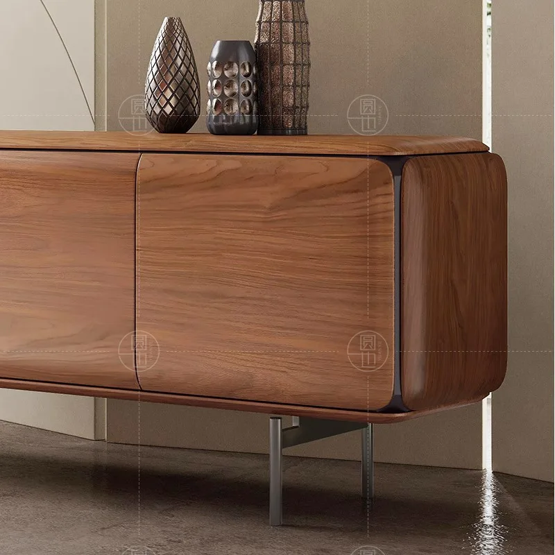 B  minimalist solid wood TV cabinet  black walnut living room audio-visual floor cabinet