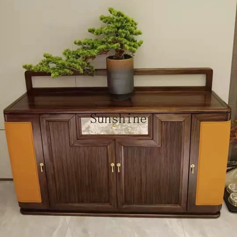 Living room solid wood entrance cabinet, ebony wood integrated tea cabinet against the wall